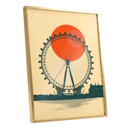Ember Eye, green, beige, orange minimalist wall art shown as a gold framed poster wall art print