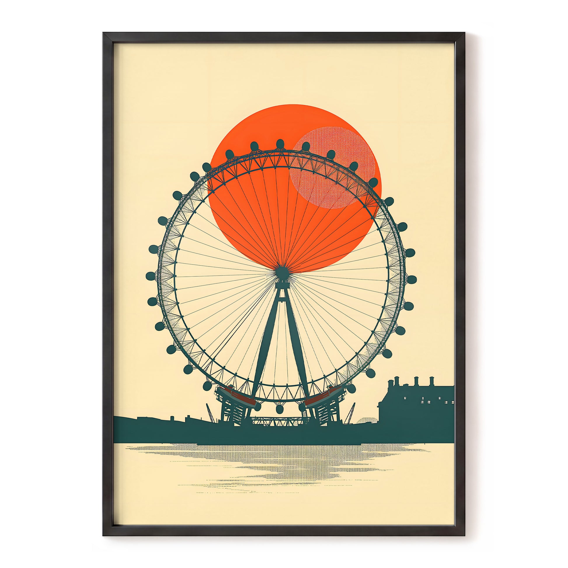 Ember Eye, green, beige, orange minimalist wall art, front artwork view