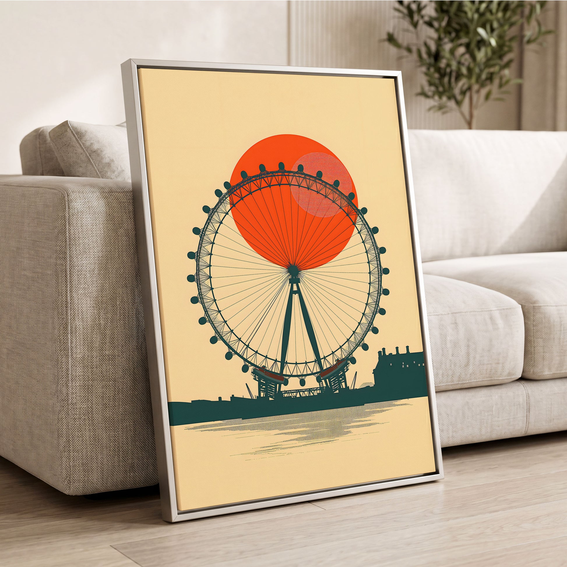 Ember Eye, green, beige, orange minimalist wall art displayed in a styled interior, gallery view 2