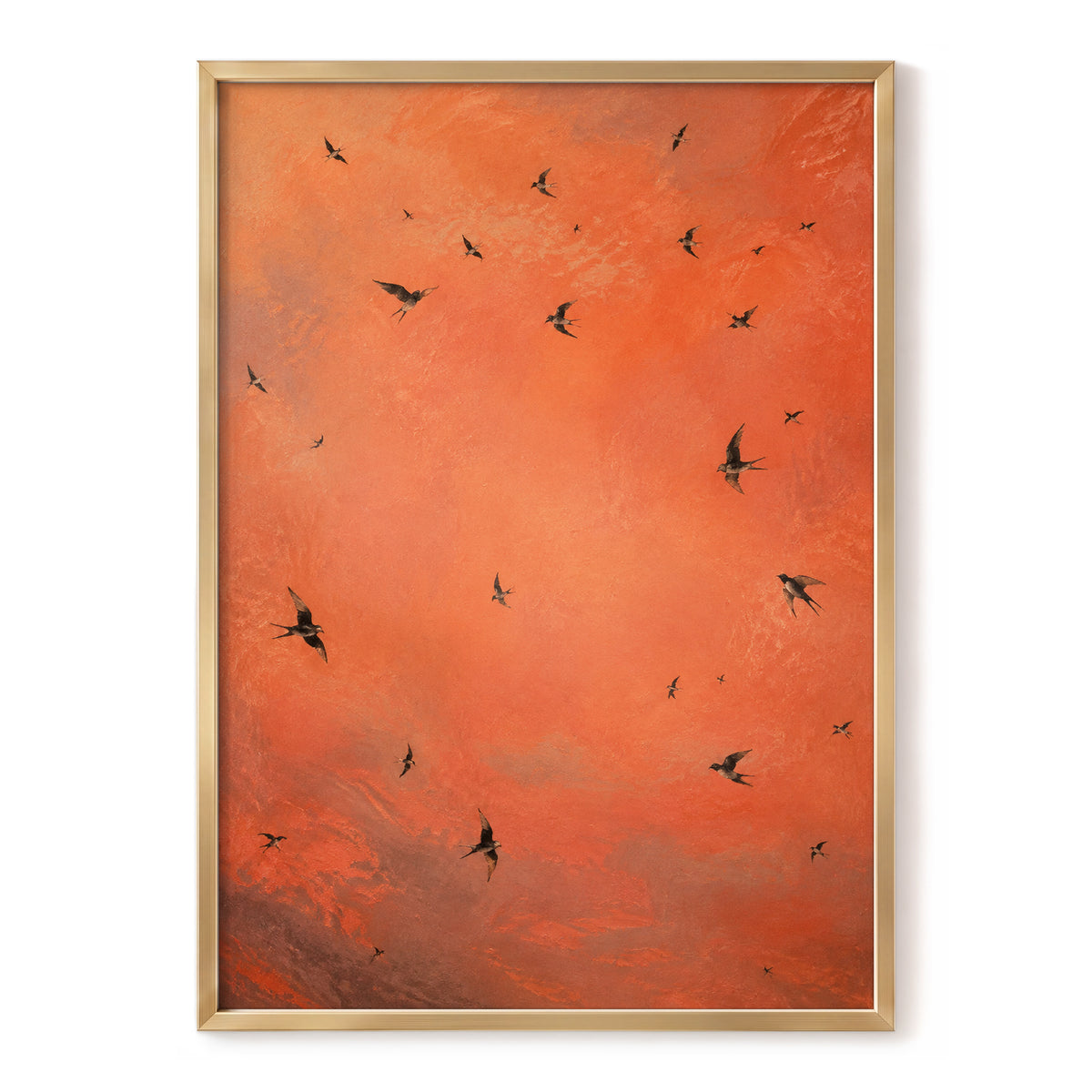 Ember Flight, orange, brown, black nature wall art, front artwork view