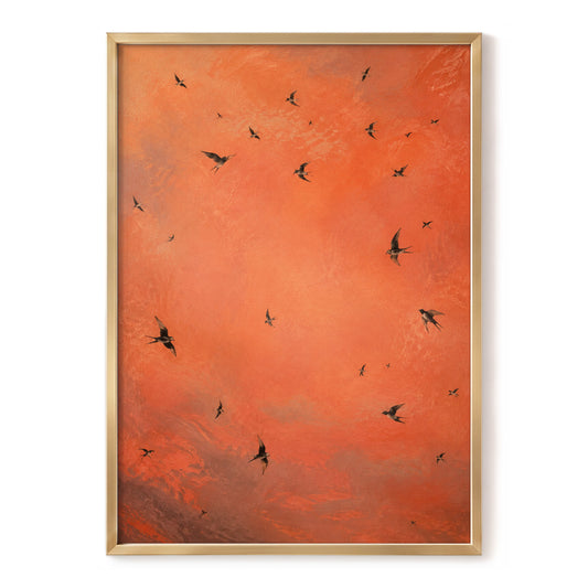 Ember Flight, orange, brown, black nature wall art, front artwork view