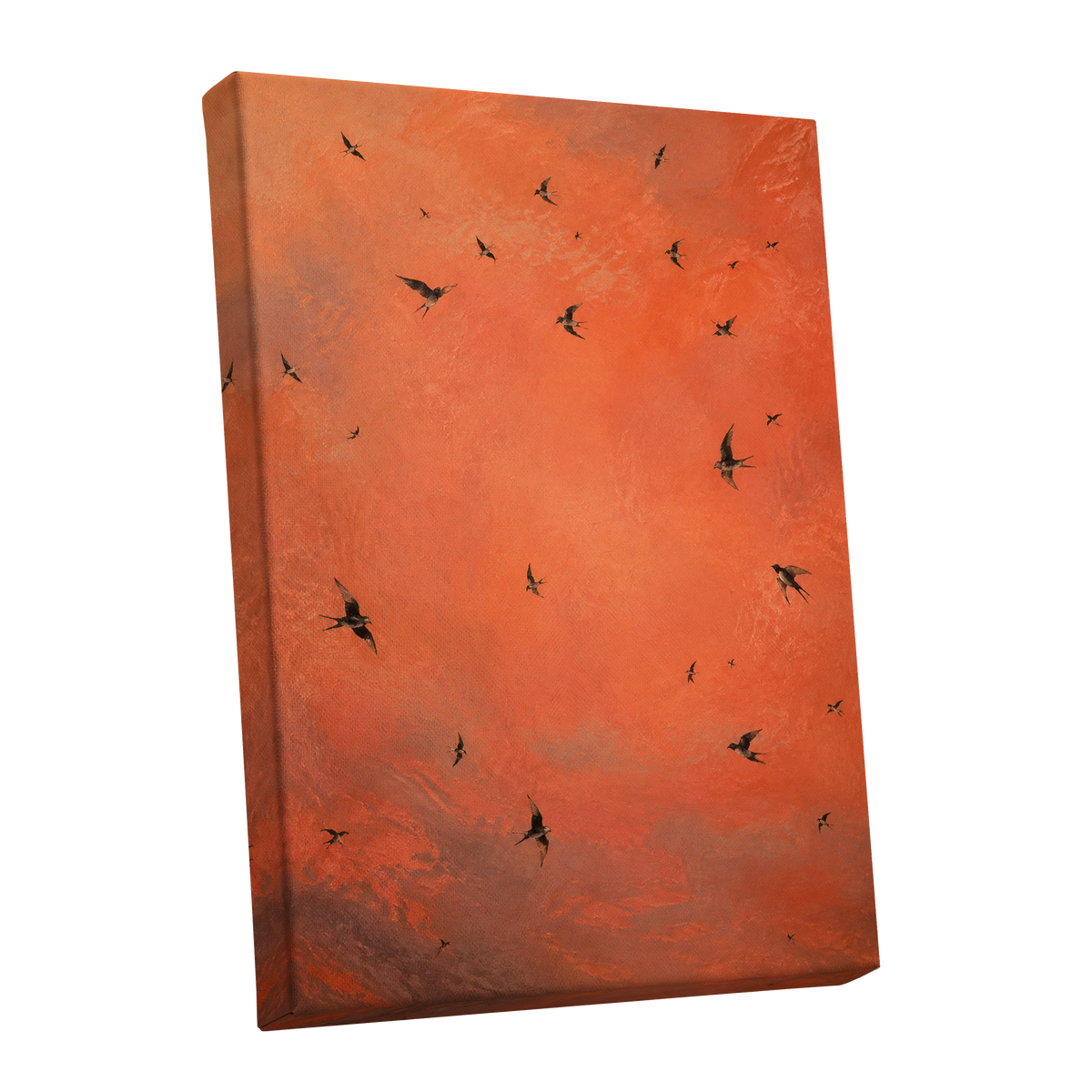 Ember Flight, orange, brown, black nature wall art shown as a stretched canvas wall art
