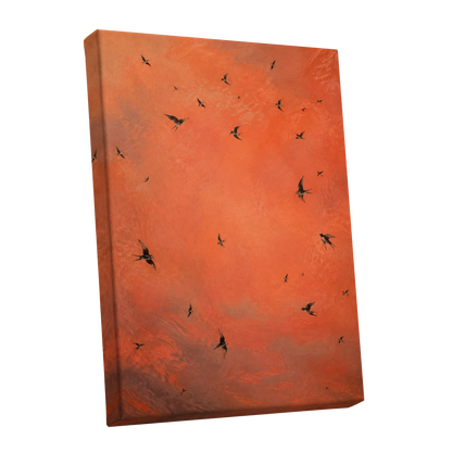 Ember Flight, orange, brown, black nature wall art shown as a stretched canvas wall art