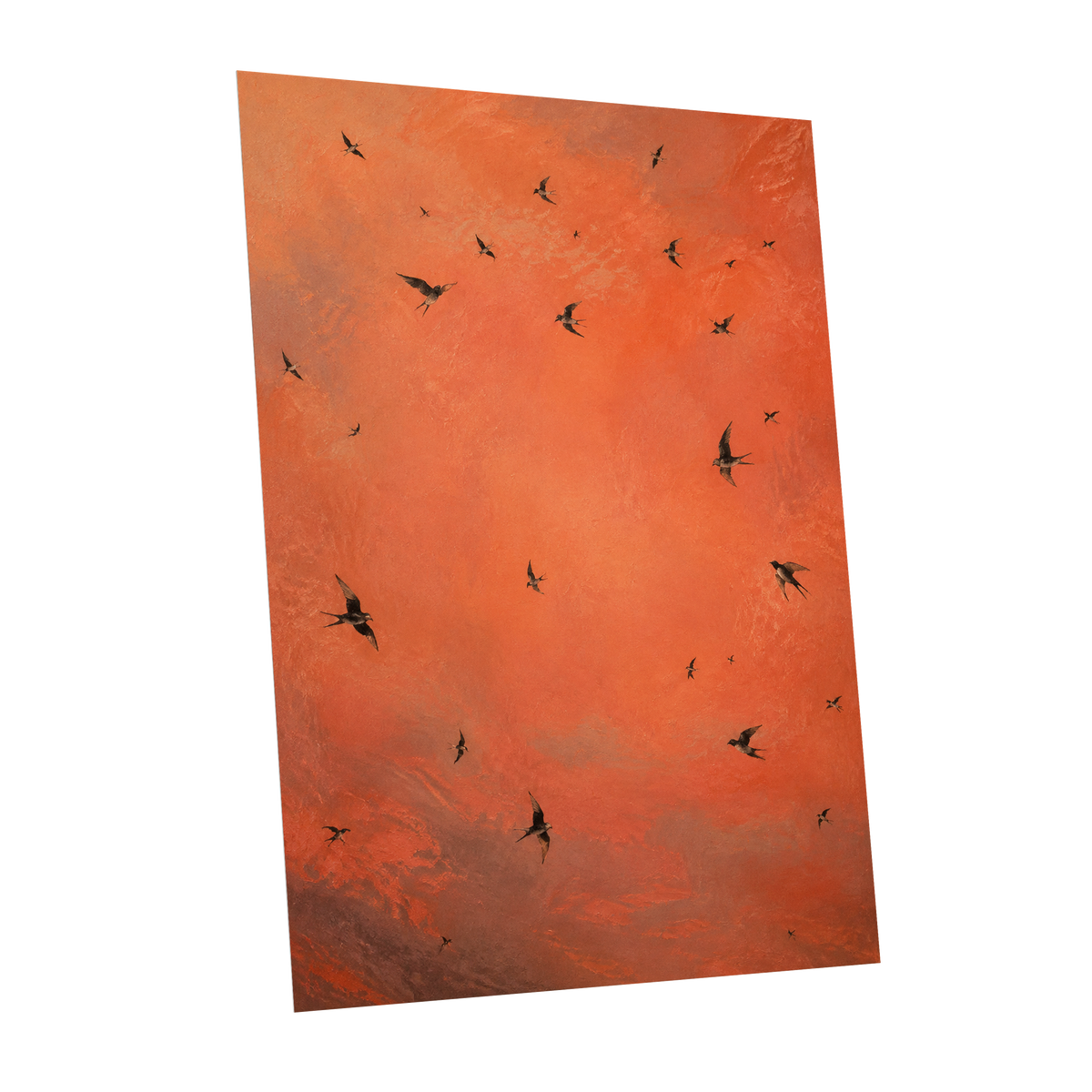 Ember Flight, orange, brown, black nature wall art shown as a unframed poster wall art print