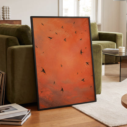 Ember Flight, orange, brown, black nature wall art displayed in a styled interior, gallery view 2