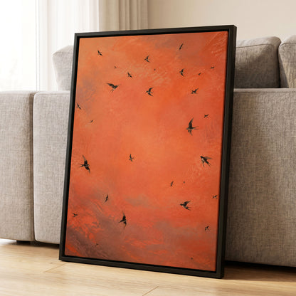 Ember Flight, orange, brown, black nature wall art displayed in a styled interior, gallery view 4