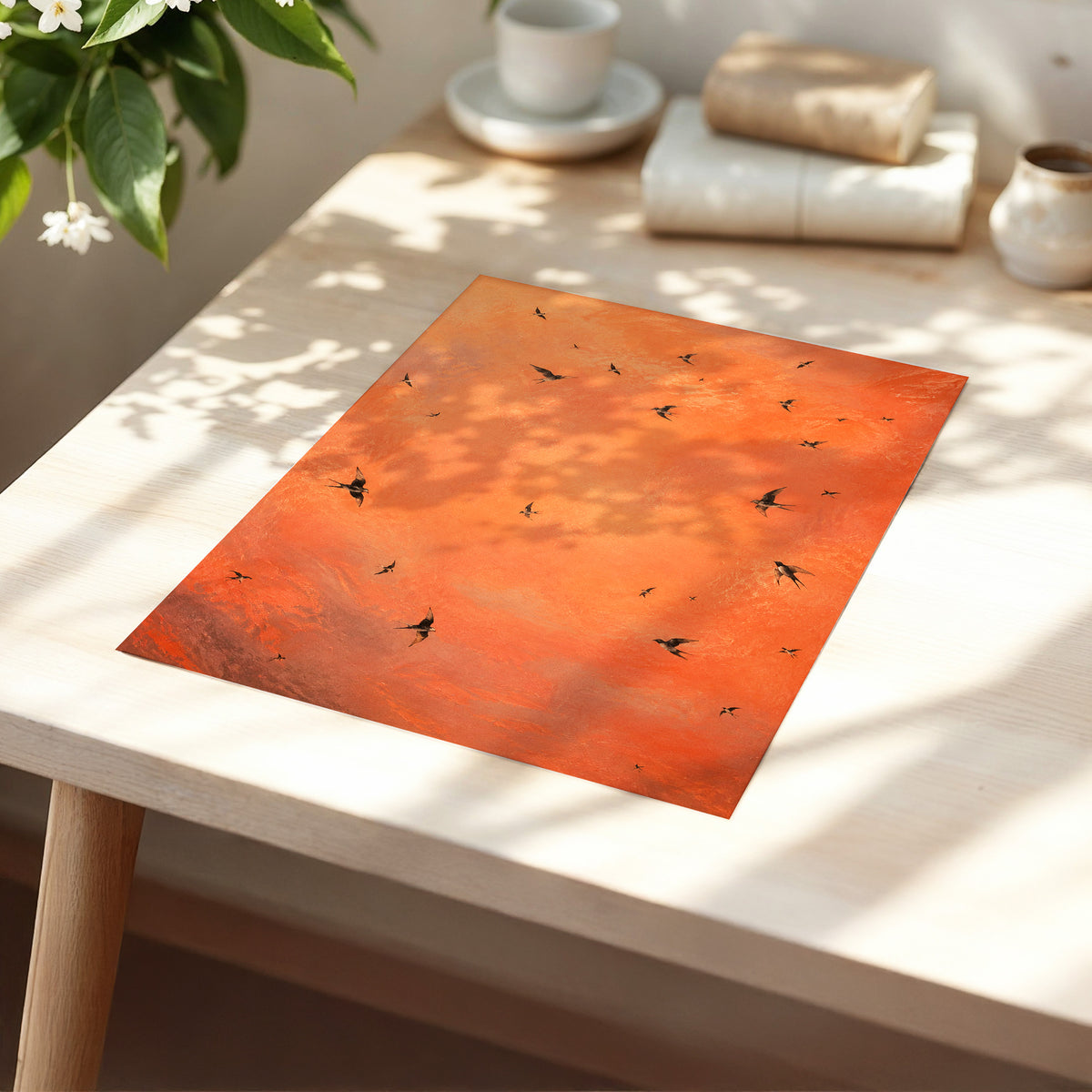 Ember Flight, orange, brown, black nature wall art displayed in a styled interior, gallery view 5