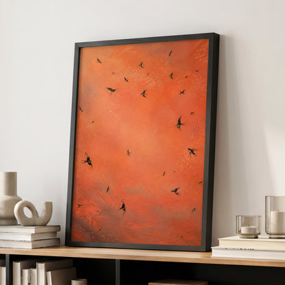 Ember Flight, orange, brown, black nature wall art displayed in a styled interior, gallery view 6