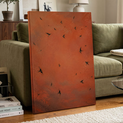 Ember Flight, orange, brown, black nature wall art displayed in a styled interior, gallery view 7