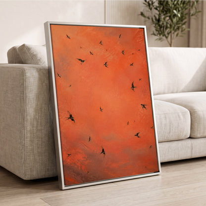 Ember Flight, orange, brown, black nature wall art displayed in a styled interior, gallery view 8