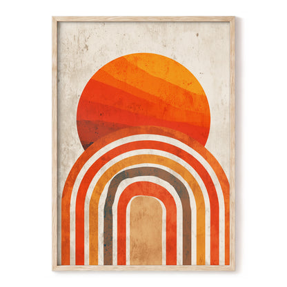 Ember Horizon Arches – orange, red, beige abstract wall art, front view