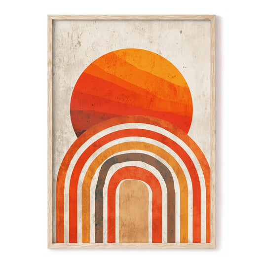 Ember Horizon Arches – orange, red, beige abstract wall art, front view