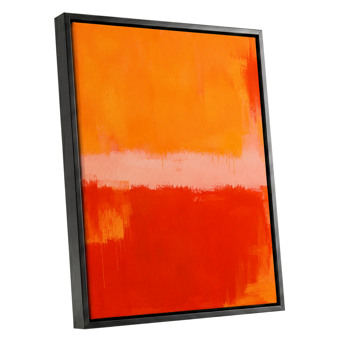 Ember Interval, orange, red, pink abstract wall art shown as a black framed canvas wall art