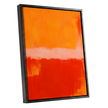 Ember Interval, orange, red, pink abstract wall art shown as a black framed canvas wall art