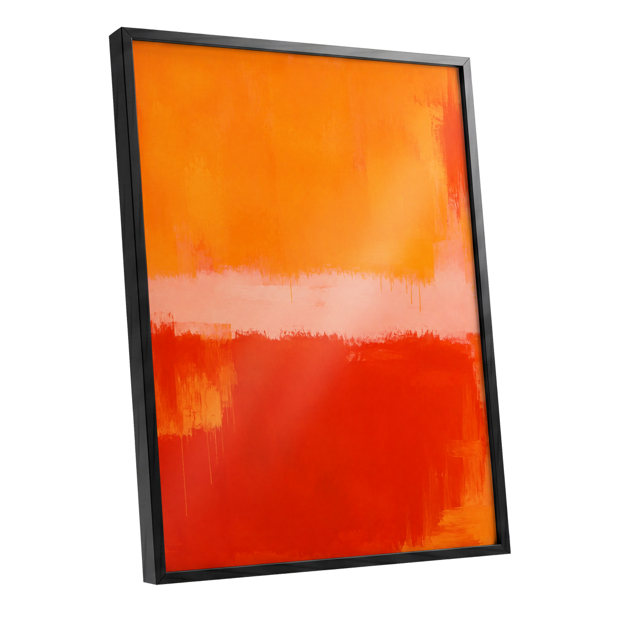 Ember Interval, orange, red, pink abstract wall art shown as a black framed poster wall art print