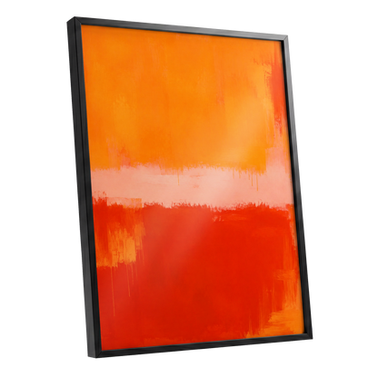 Ember Interval, orange, red, pink abstract wall art shown as a black framed poster wall art print