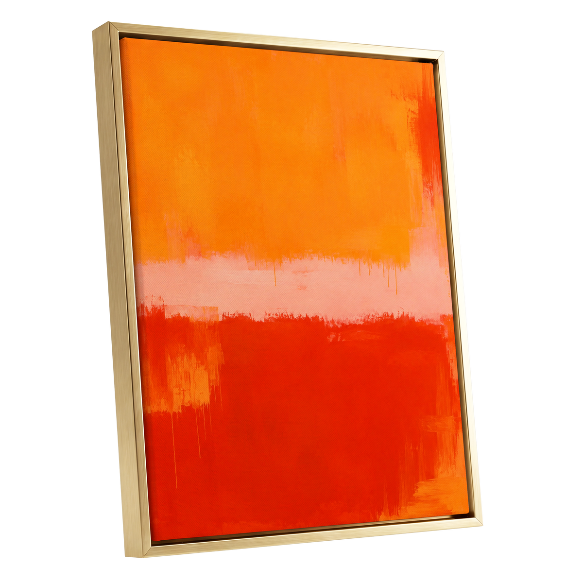 Ember Interval, orange, red, pink abstract wall art shown as a gold framed canvas wall art