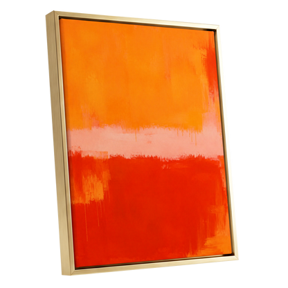 Ember Interval, orange, red, pink abstract wall art shown as a gold framed canvas wall art