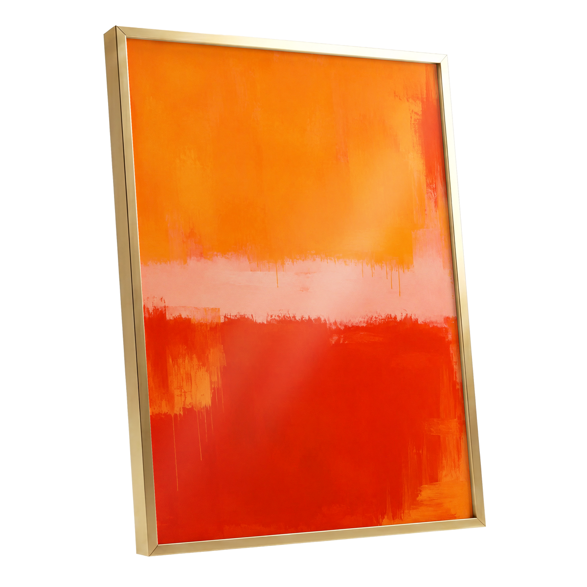 Ember Interval, orange, red, pink abstract wall art shown as a gold framed poster wall art print