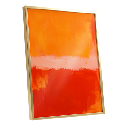 Ember Interval, orange, red, pink abstract wall art shown as a gold framed poster wall art print