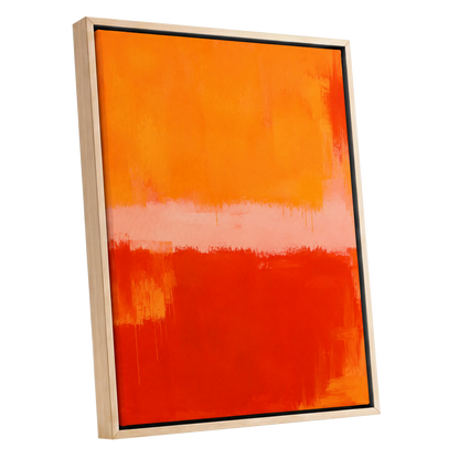 Ember Interval, orange, red, pink abstract wall art shown as a oak framed canvas wall art