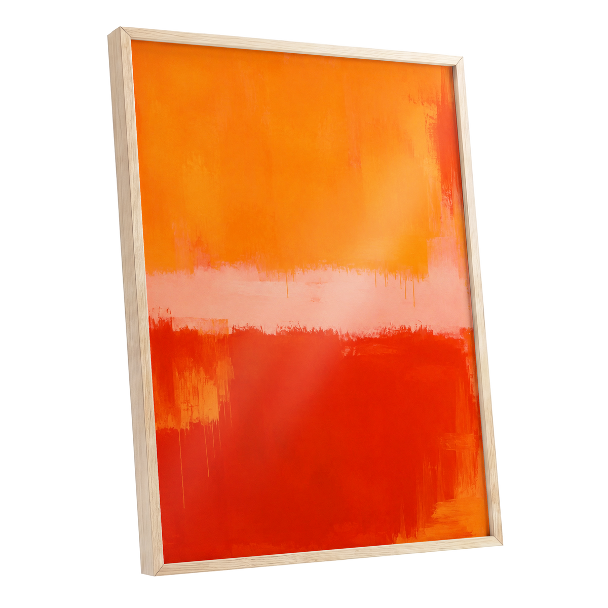 Ember Interval, orange, red, pink abstract wall art shown as a oak framed poster wall art print