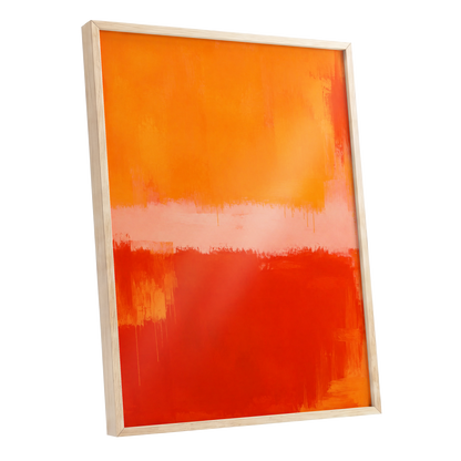 Ember Interval, orange, red, pink abstract wall art shown as a oak framed poster wall art print