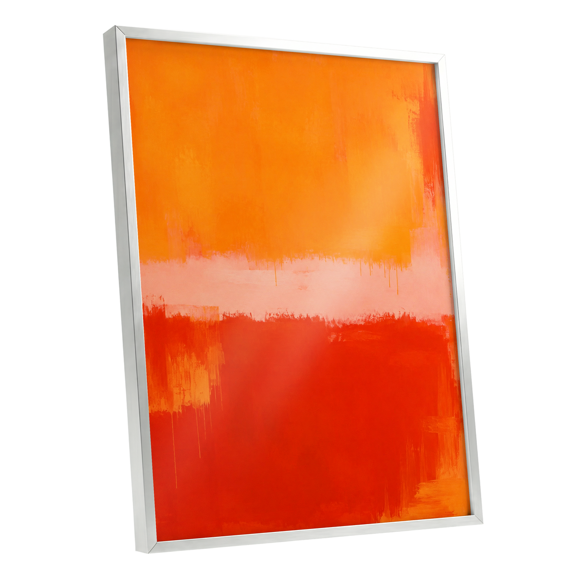 Ember Interval, orange, red, pink abstract wall art shown as a silver framed poster wall art print