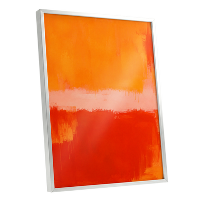 Ember Interval, orange, red, pink abstract wall art shown as a silver framed poster wall art print