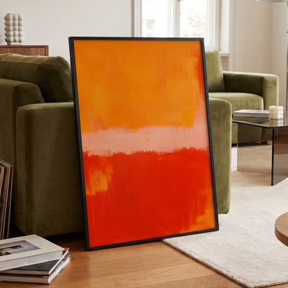 Ember Interval, orange, red, pink abstract wall art displayed in a styled interior, gallery view 2