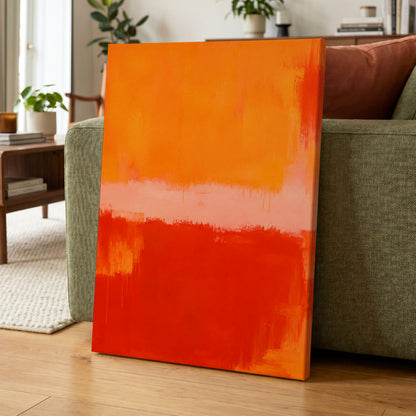 Ember Interval, orange, red, pink abstract wall art displayed in a styled interior, gallery view 3