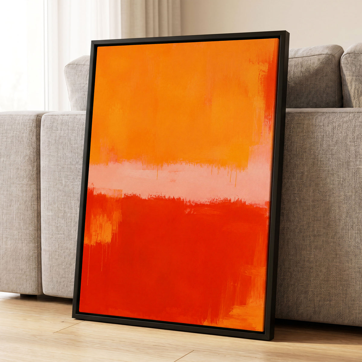 Ember Interval, orange, red, pink abstract wall art displayed in a styled interior, gallery view 4