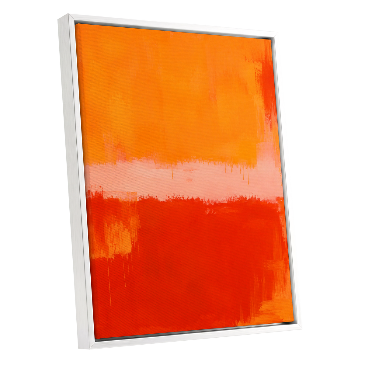 Ember Interval, orange, red, pink abstract wall art shown as a white framed canvas wall art