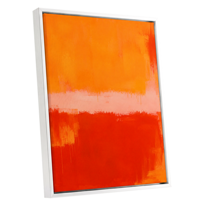 Ember Interval, orange, red, pink abstract wall art shown as a white framed canvas wall art