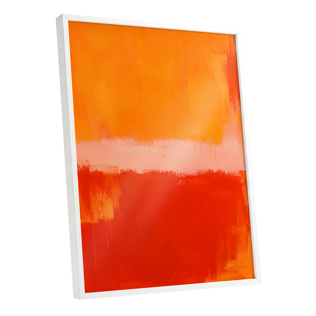 Ember Interval, orange, red, pink abstract wall art shown as a white framed poster wall art print