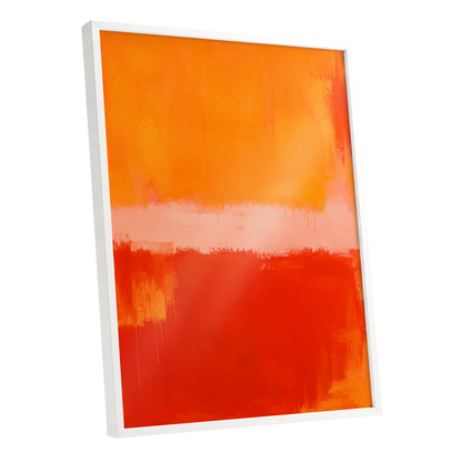 Ember Interval, orange, red, pink abstract wall art shown as a white framed poster wall art print