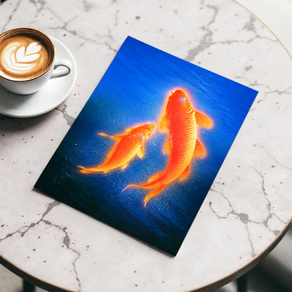 Ember Koi, blue, orange, gold nature wall art displayed in a styled interior, gallery view 5