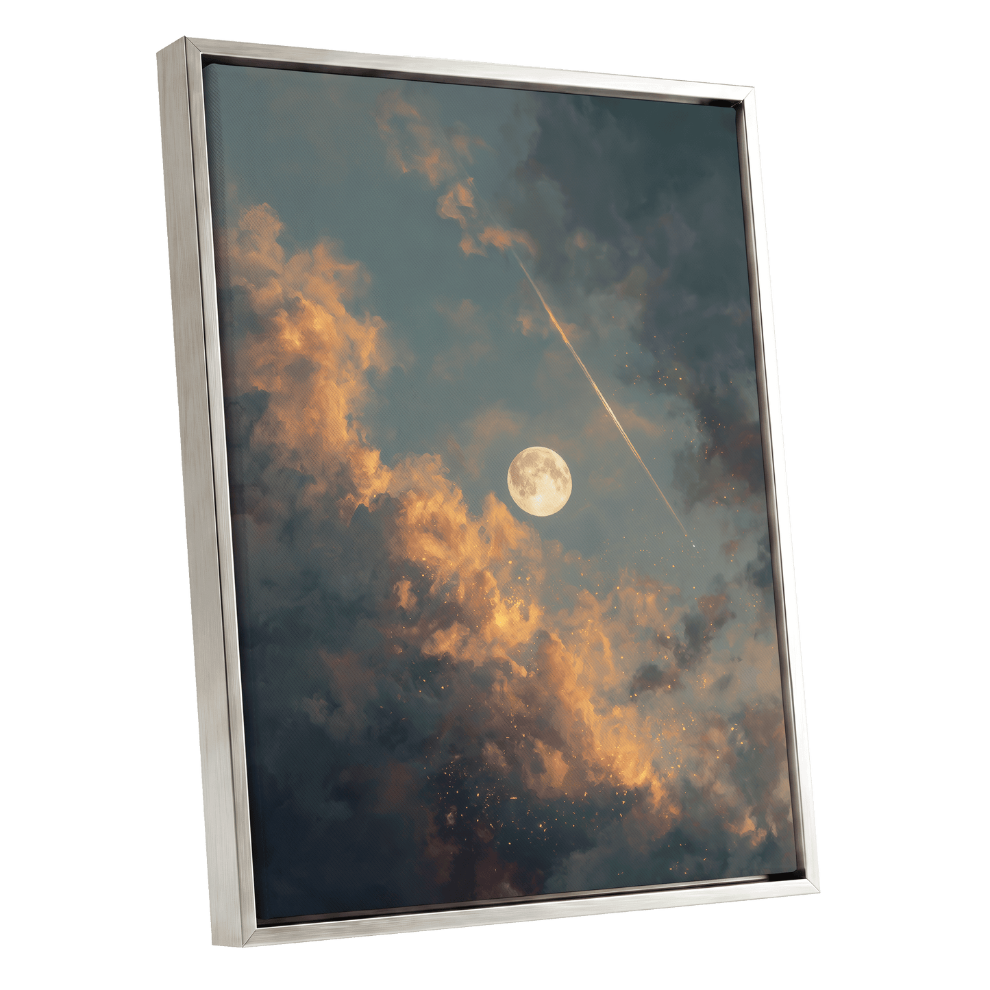 Ember Moon – silver framed canvas option