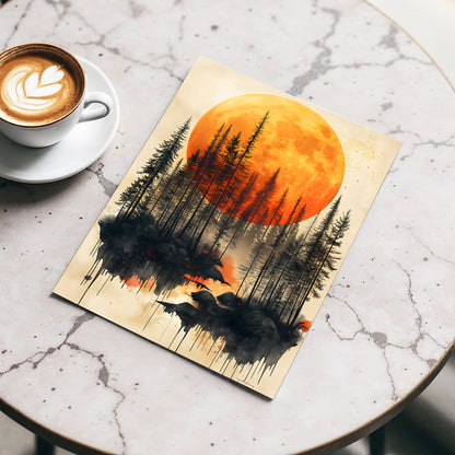 Ember Moon Forest, black, beige, orange nature wall art displayed in a styled interior, gallery view 3