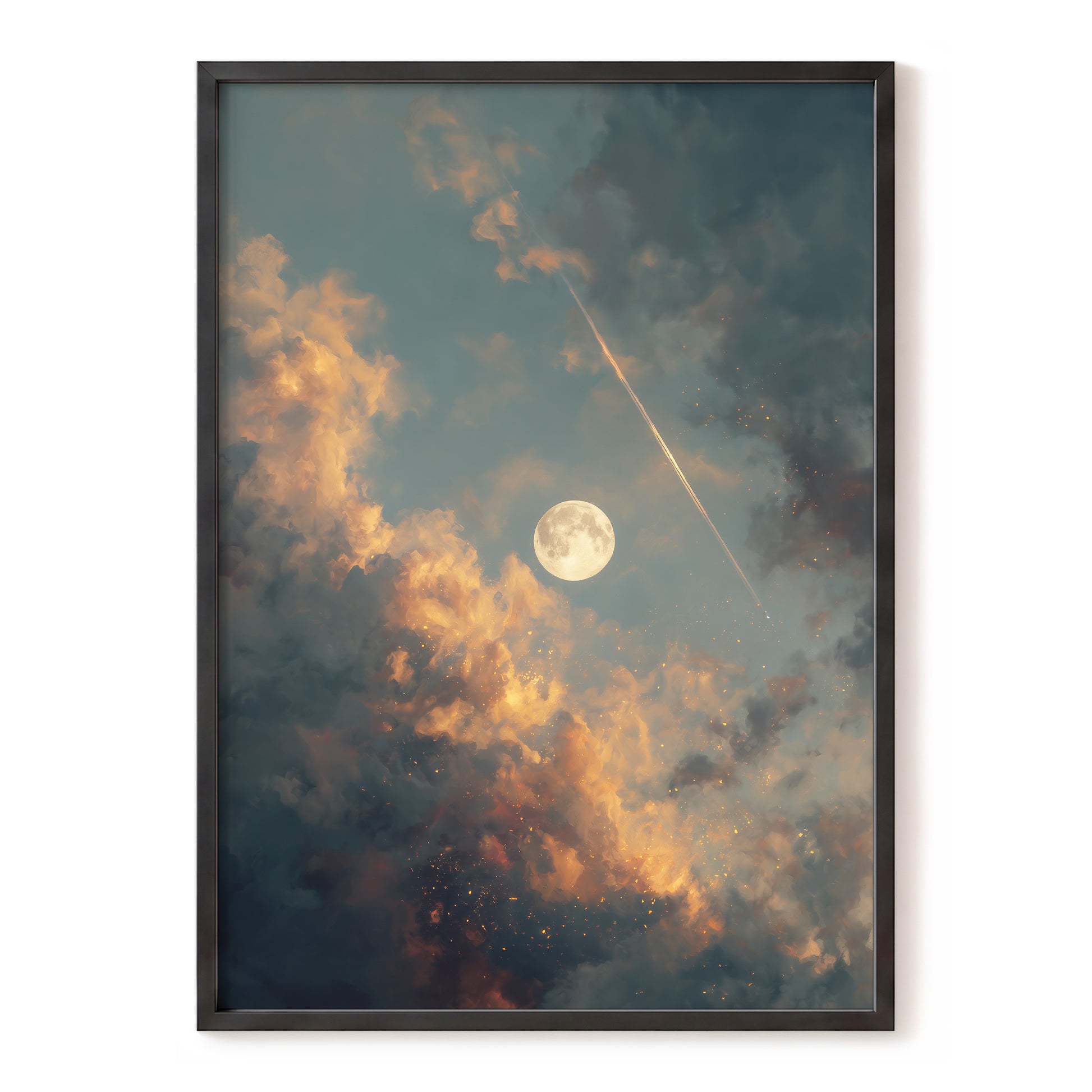 Ember Moon – blue, gray, gold nature wall art, front view