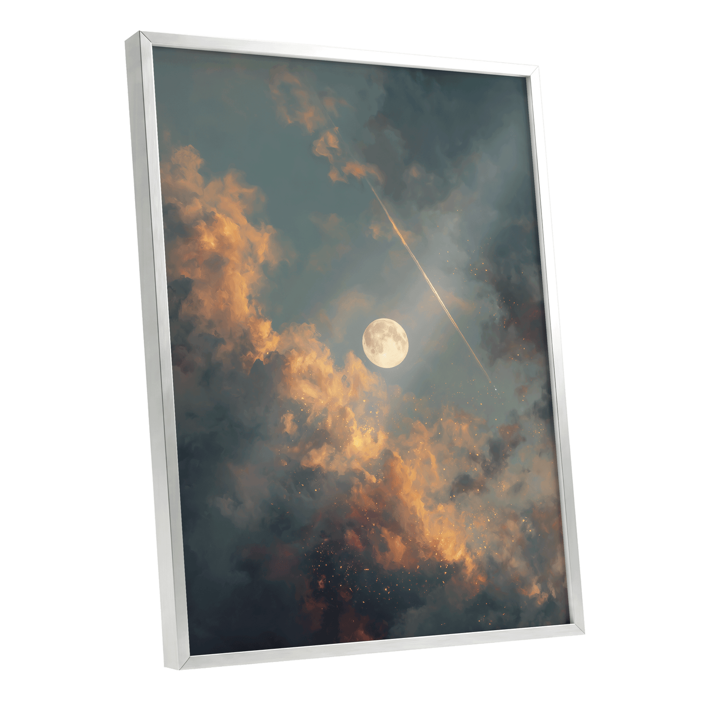 Ember Moon – silver framed poster option