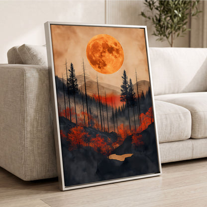 Ember Moon Wilderness, black, beige, orange nature wall art displayed in a styled interior, gallery view 2
