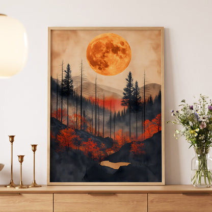 Ember Moon Wilderness, black, beige, orange nature wall art displayed in a styled interior, gallery view 5