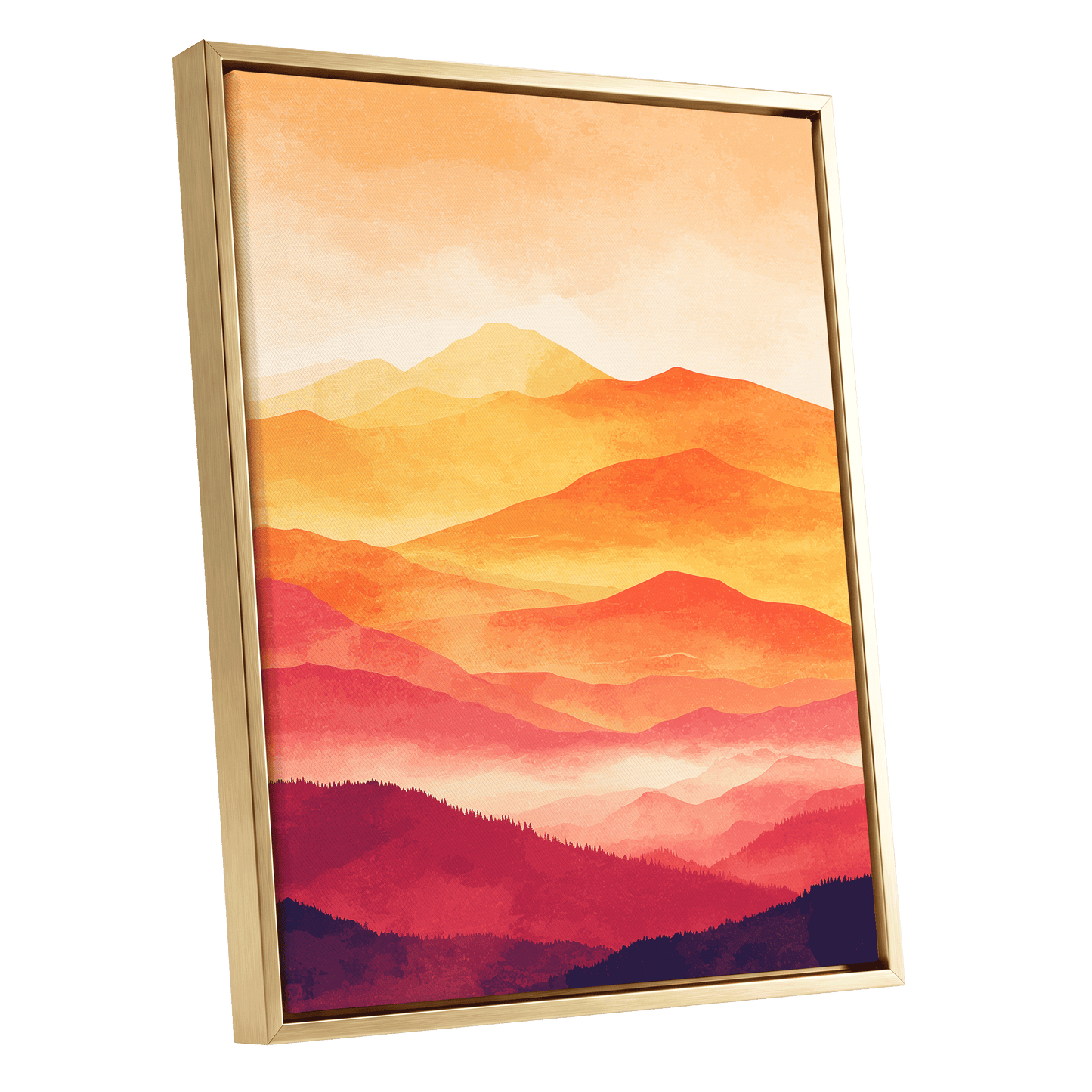 Ember Mountain Layers – gold framed canvas option