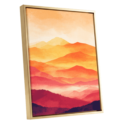 Ember Mountain Layers – gold framed canvas option