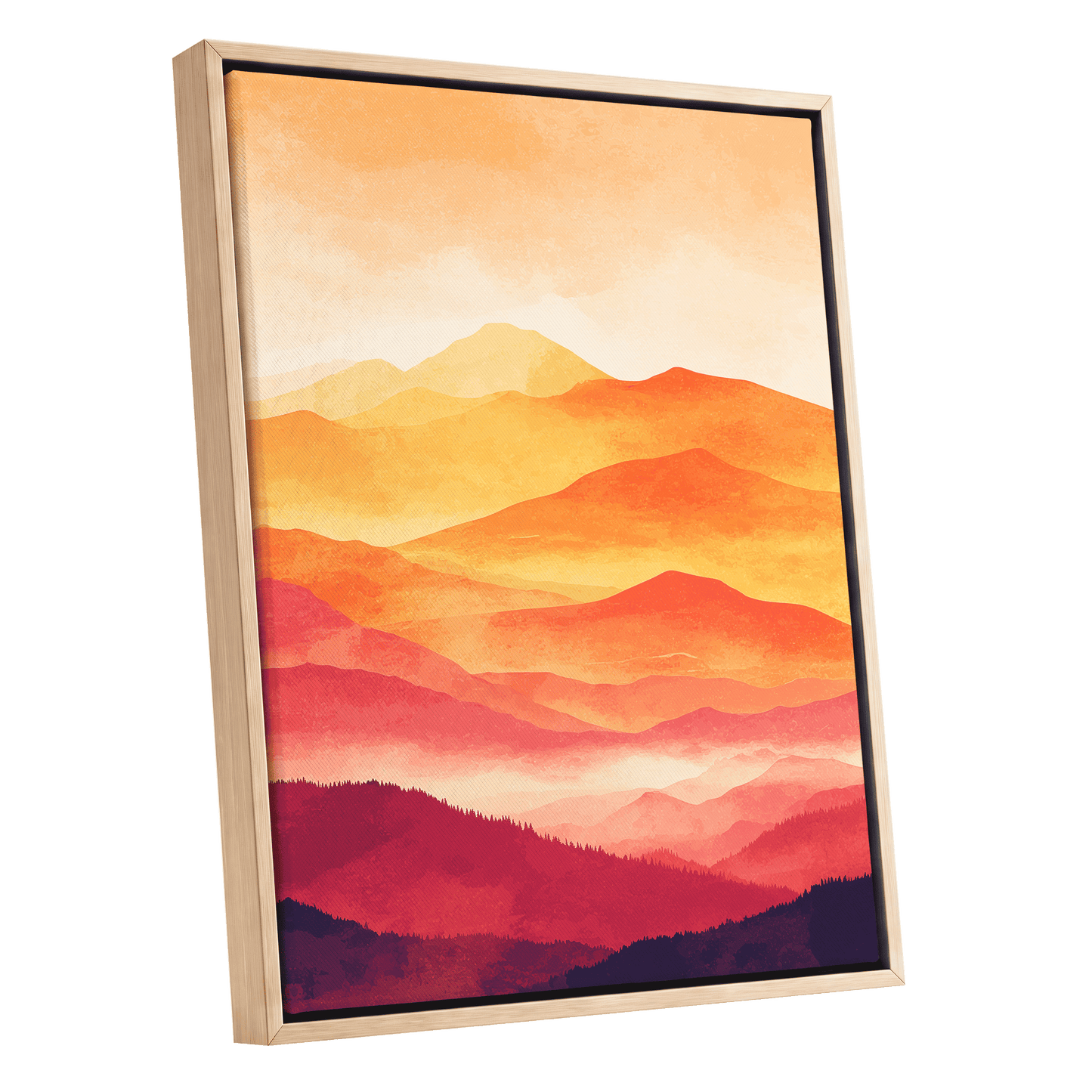 Ember Mountain Layers – oak framed canvas option