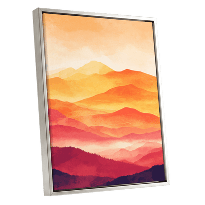 Ember Mountain Layers – silver framed canvas option