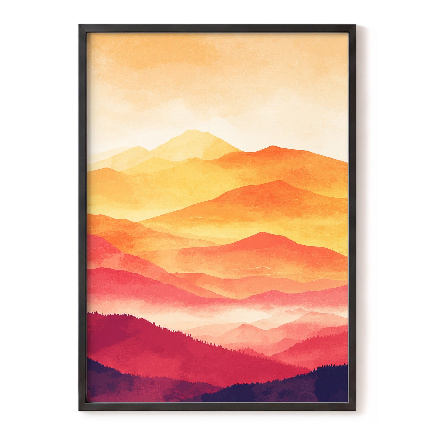 Ember Mountain Layers – orange, yellow, red nature wall art, front view