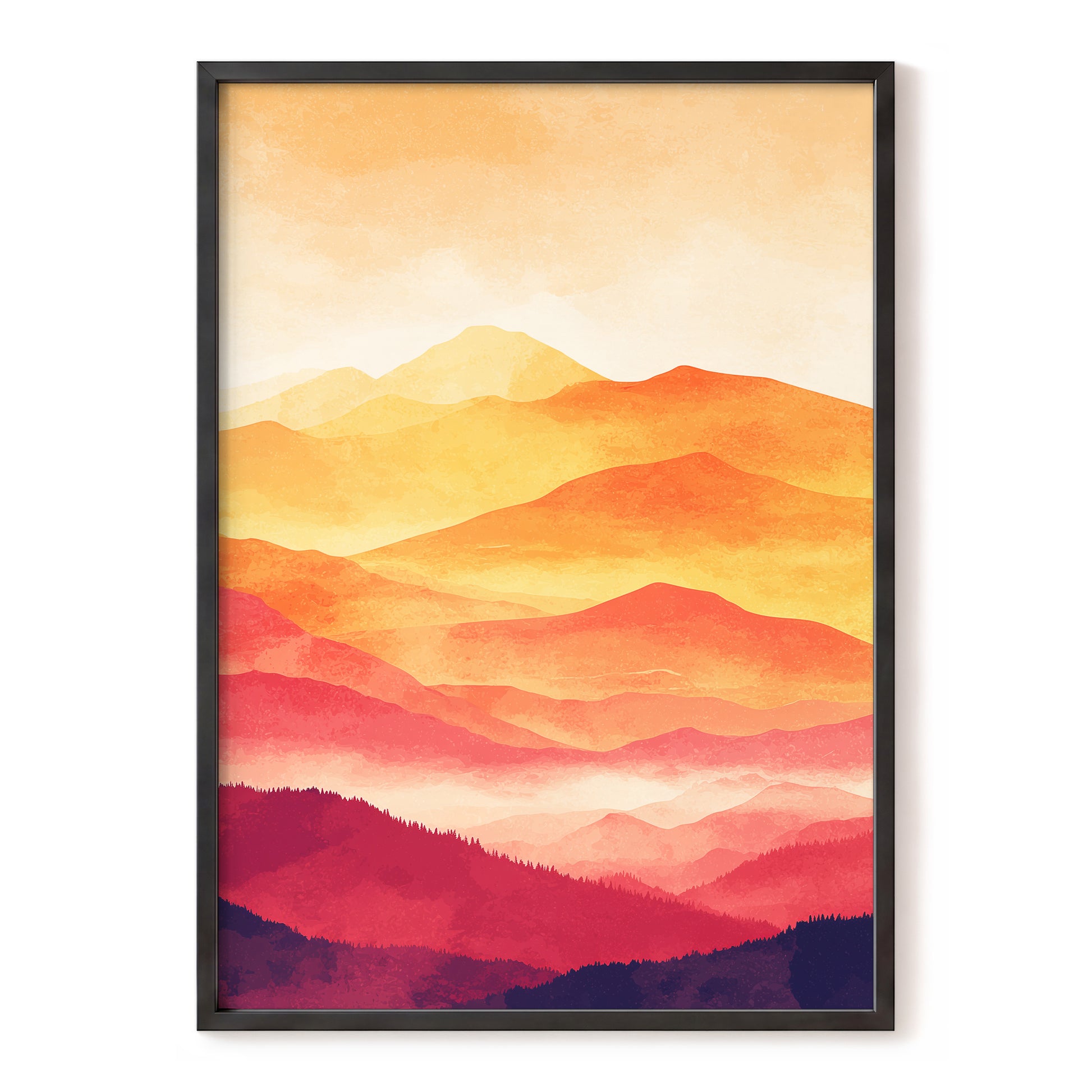 Ember Mountain Layers – orange, yellow, red nature wall art, front view