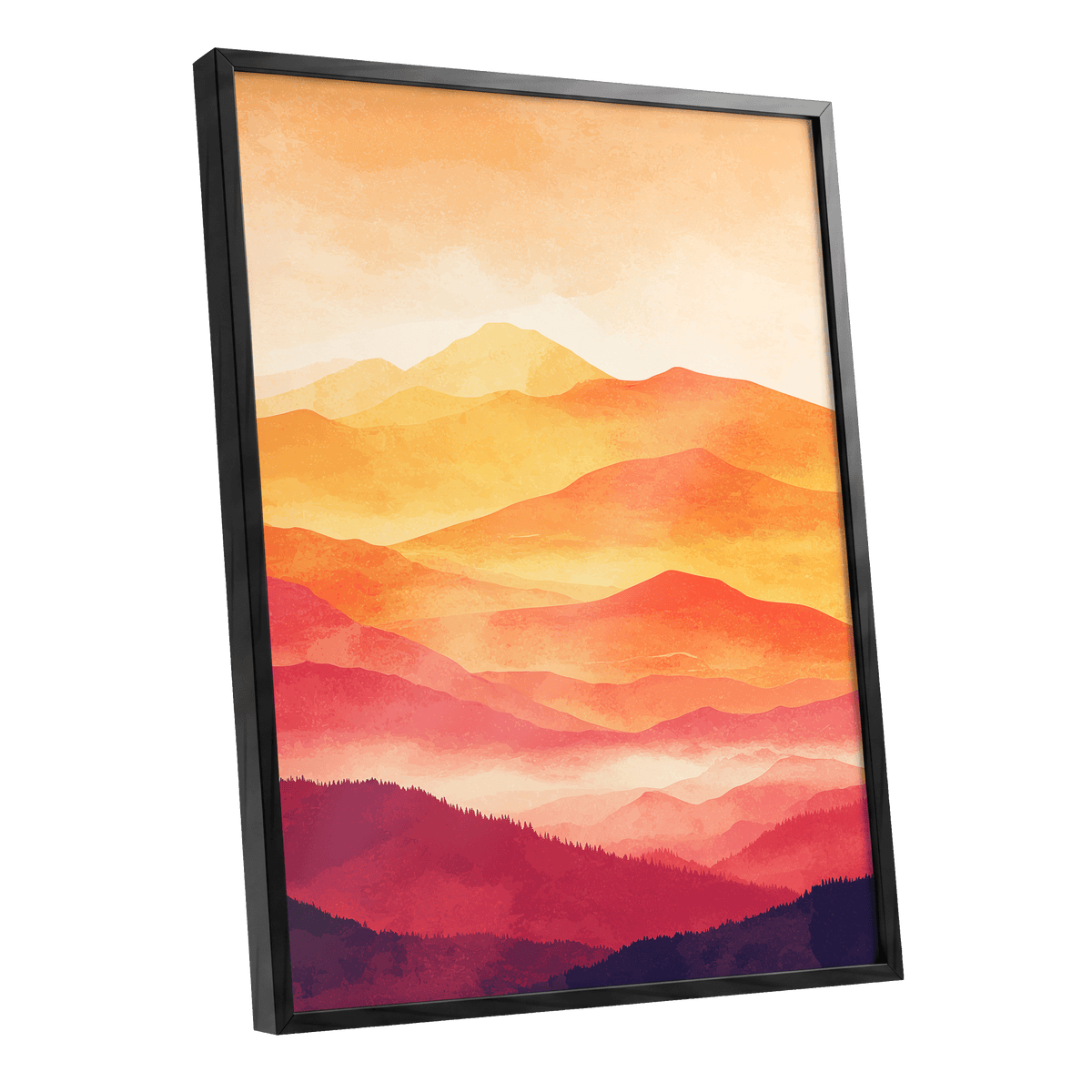 Ember Mountain Layers – black framed poster option